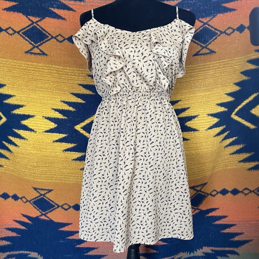 Y2K Lush Tan & Black Mini Tank Dress. Small. Lighting Bolt Design. Poly. Small.